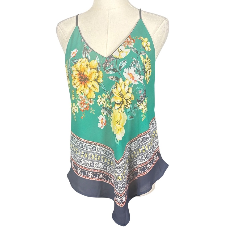 IN San Francisco Floral Handkerchief Green Blue Cami Top Medium